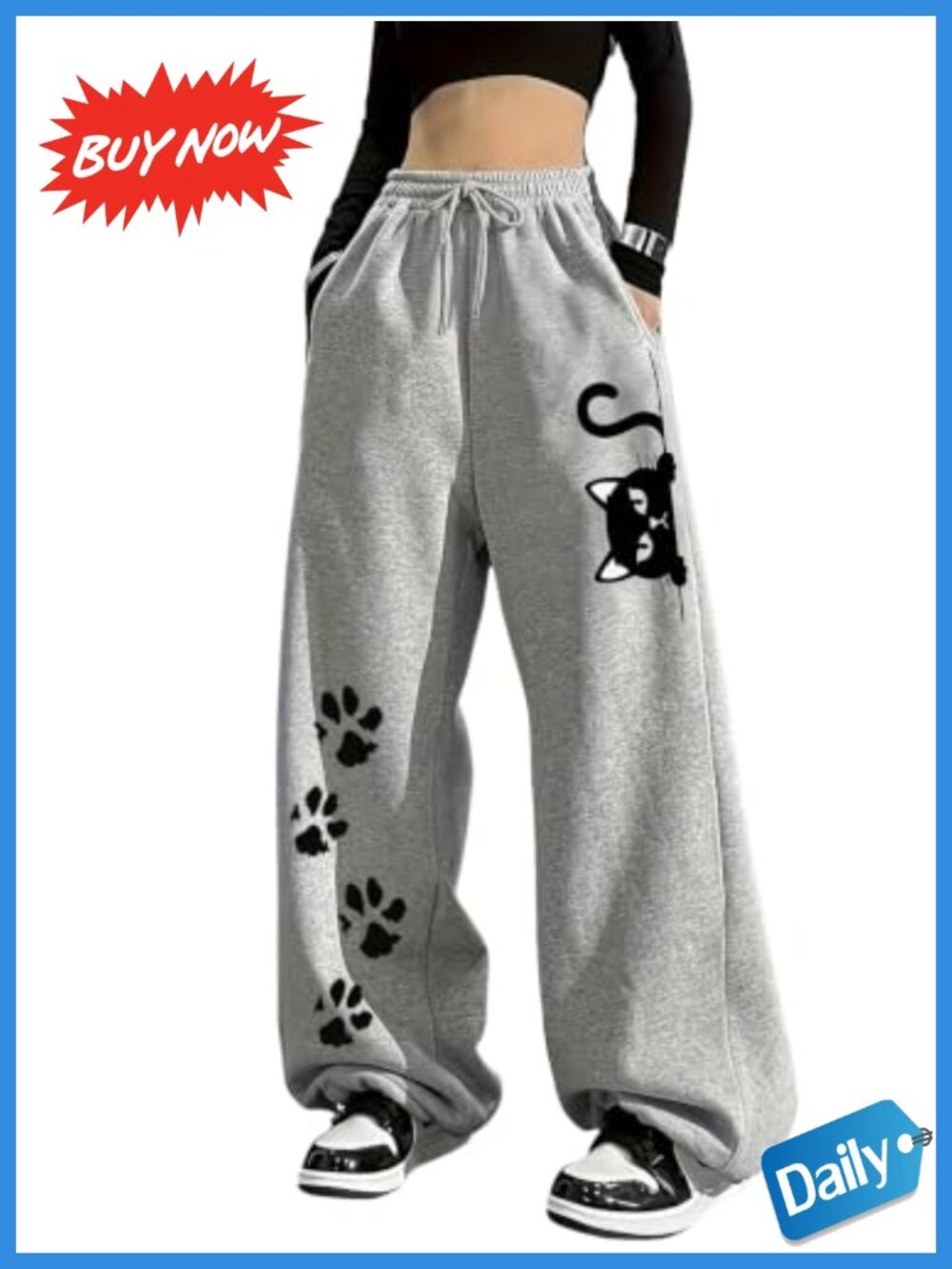 Cartoon Graphic Baggy Sweatpants Wide Leg Casual Pants Loose Fit
